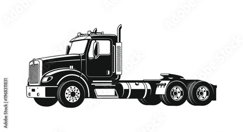 Detailed illustration of a semi truck predominantly black in silhouette