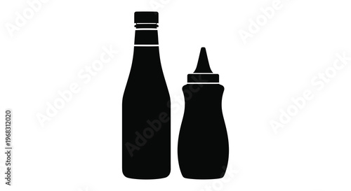 Simple black silhouettes of ketchup and mustard bottles