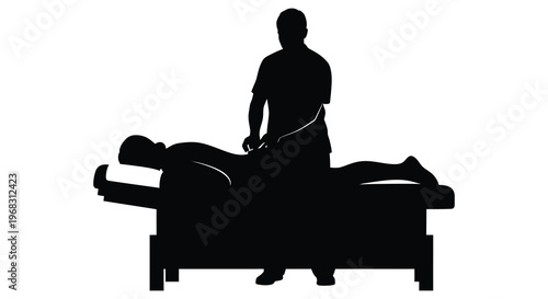 A therapist providing a massage to a client stark silhouette
