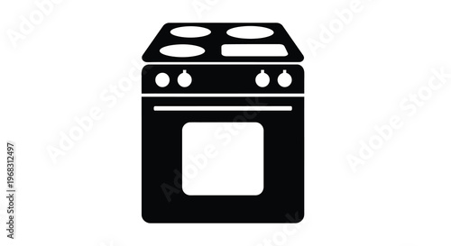 A simple black silhouette illustration of a modern electric stovetop and oven combination high quality professional