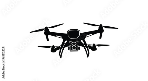 A black drone with a camera displayed as a striking silhouette
