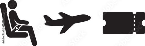 air travel aviation silhouette icon set airplane passenger ticket vector vector illustration