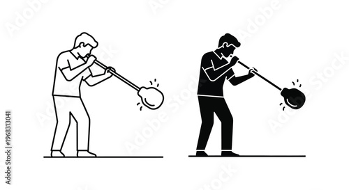 Man working with molten glass depicted in a striking silhouette