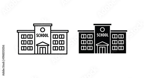 Two school building icons in black a simple design silhouette