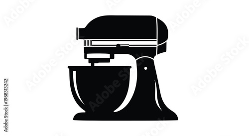 A stark black silhouette depicts a classic kitchen stand mixer showcasing its iconic design high quality