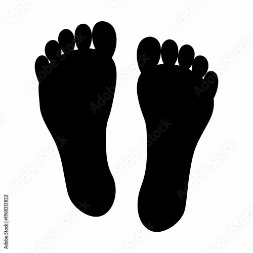 Two black footprint silhouettes on a white background symbolizing human presence