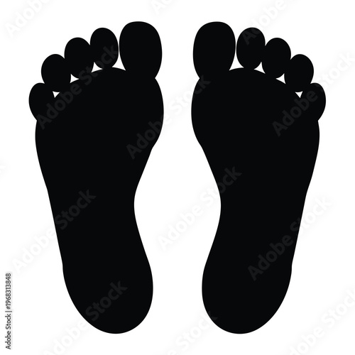 Silhouette of two footprints, representing bare feet, isolated on white background