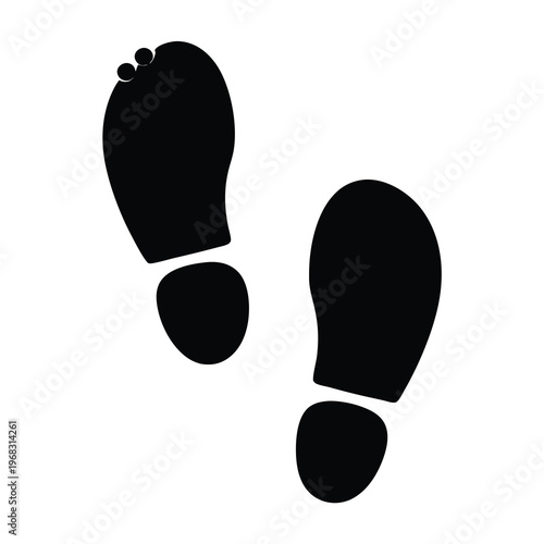 Two footprints in black silhouette suggest walking on a white background