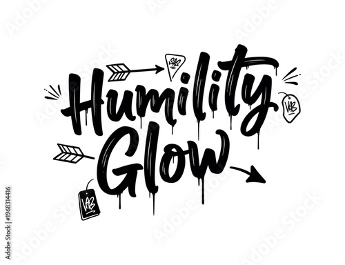 Humility Glow. lettering and all elements in black. Vector style. AWhite background. Pure white background. Perfect isolation and visual consistency. Dynamic