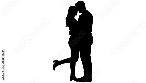 A loving couple sharing a romantic kiss in a tender silhouette
