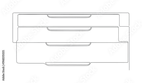 Minimal Furniture Handles. Minimalistic one-line drawing sleek drawers with recessed handles, continuous single black line on white background, simple outline