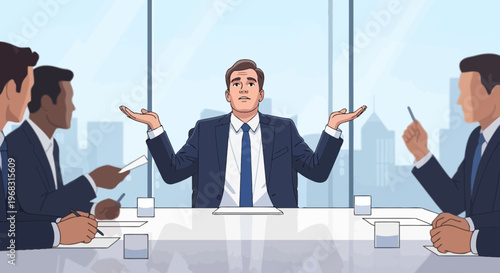 Man in Suit Gesturing in Business Meeting.