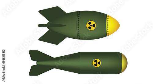 Nuclear bomb set representing military weapon danger and destructive power vector illustration 