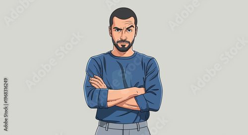 Serious Man Standing Arms Crossed Confident Expression.