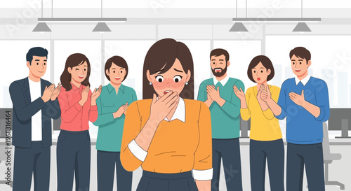 Woman Feeling Embarrassed and Anxious in Front of Colleagues.