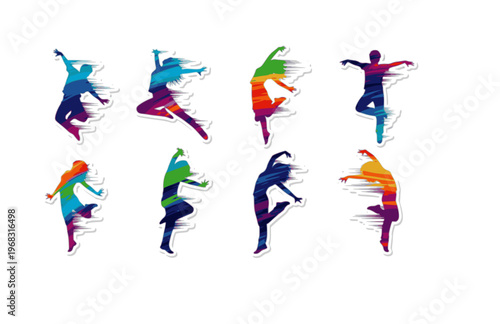Hyper Chromatic Dynamic Dancer Silhouette Sticker, High Energy Motion Vector, Modern Saturated Lifestyle Narrative Illustration