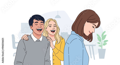 Woman feeling sad and isolated while others laugh.