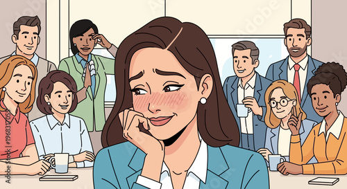 Young woman feeling shy and embarrassed in a meeting.