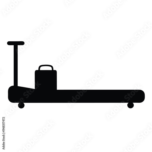 Simple black silhouette of a pallet jack with minimal details and design