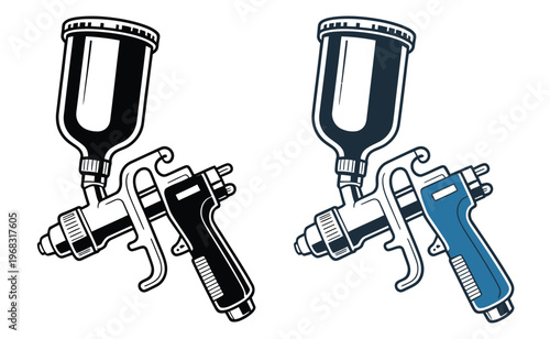 Paint spray – spray gun isolated, simple vector sketch in black and white, hand drawn doodle style representing paint equipment