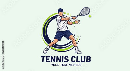 Tennis Player Swing Illustration – Professional Tennis Sport Club Concept