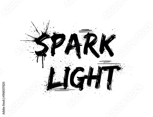 Spark Light. lettering and all elements in black. Vector style. AWhite background. Pure white background. Perfect isolation and visual consistency. Grunge