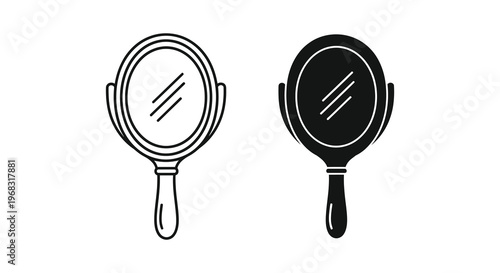 Two handheld mirrors one light and one dark in stark silhouette