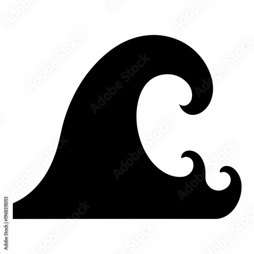 Elegant Black Silhouette of a Powerful Ocean Wave with smaller waves