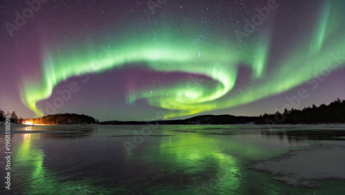Aurora Borealis Over Frozen Lake — Northern Lights