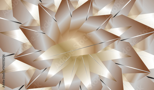 A stunning abstract geometric pattern with metallic gold and brown hues radiating from a central point in a dynamic composition