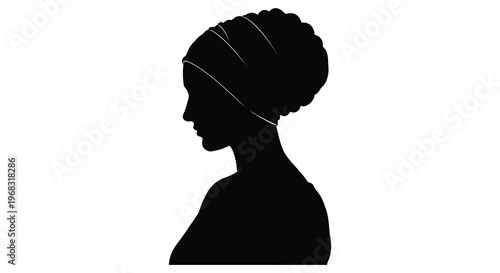 Elegant woman in traditional headwrap striking profile silhouette
