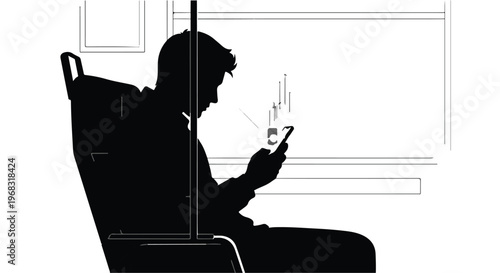 commuter using smartphone on train