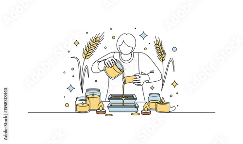 Ripened Grain. Minimalistic one-line drawing mature wheat or cereal stalks with kernels ready for harvest, continuous single black line on white background,