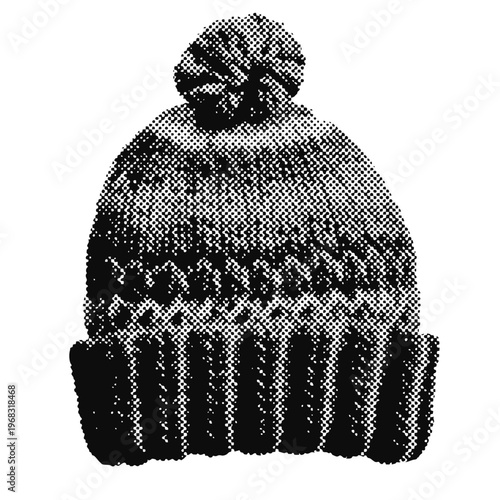 winter knitted wooly hat halftone grunge vector design element