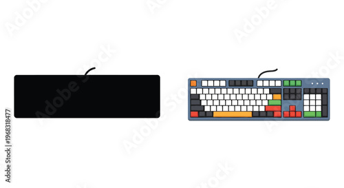 Two keyboards displayed one a stark black silhouette