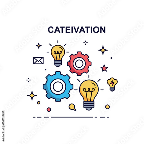 Catalyst innovation spark workshop concept where participants generate ideas and new solutions while tiny sparkle and star icons highlight