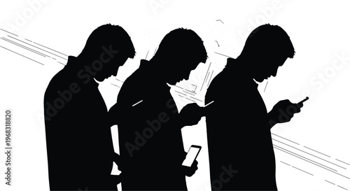 silhouettes of people using smartphones in a row