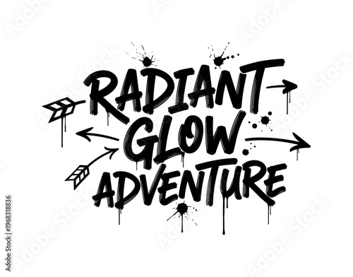 Radiant Glow Adventure. lettering and all elements in black. Vector style. AWhite background. Pure white background. Perfect isolation and visual consistency.