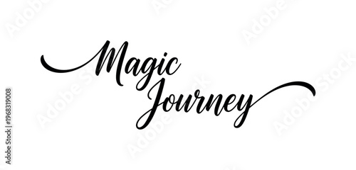 Magic Journey. lettering and all elements in black. Vector style. AWhite background. Pure white background. Perfect isolation and visual consistency. Elegant