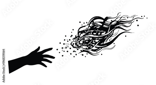 hand releasing swirling smoke particles illustration