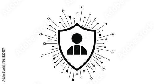 Cybersecurity shield with protected user icon