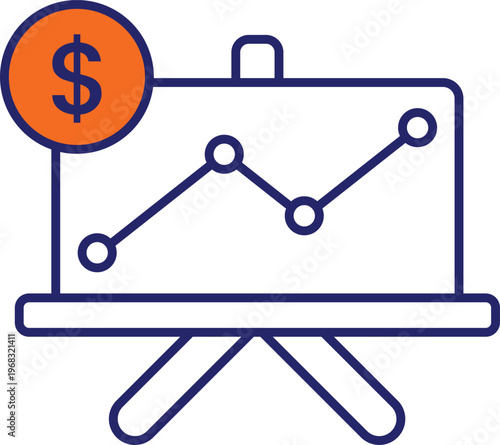 A graph on a board displays financial growth with money concepts.