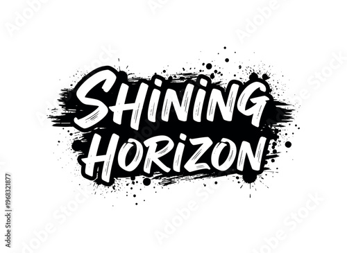 Shining Horizon. lettering and all elements in black. Vector style. AWhite background. Pure white background. Perfect isolation and visual consistency. Grunge