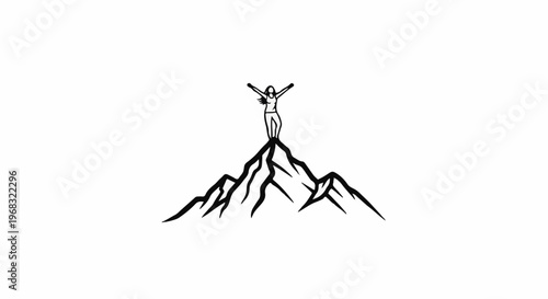 Person celebrating on top of a mountain peak
