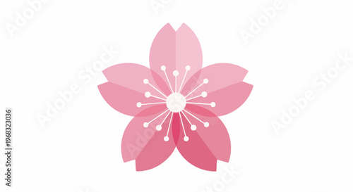 Stylized pink cherry blossom with five petals and delicate stamen