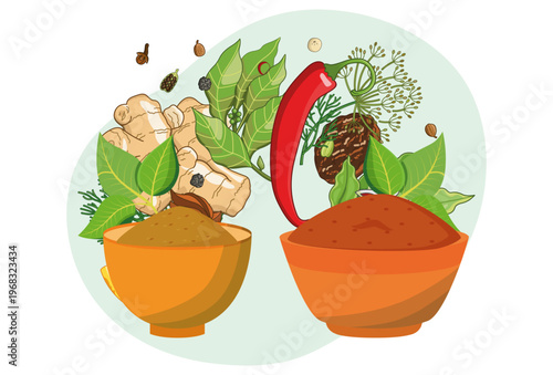 Herbs and Spices Concept Illustration Vector Style