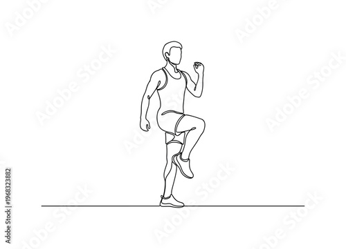 Warm-Up Routine. Minimalistic one-line drawing person performing shoulder rolls and arm circles, continuous single black line on white background, simple