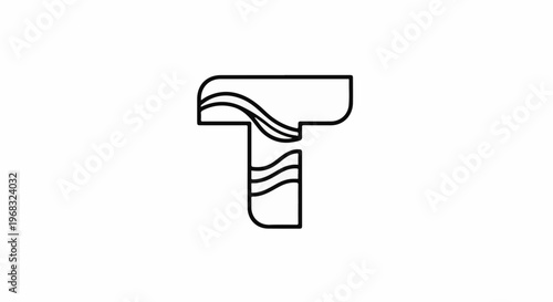 Stylized letter T with wavy lines incorporated into its design