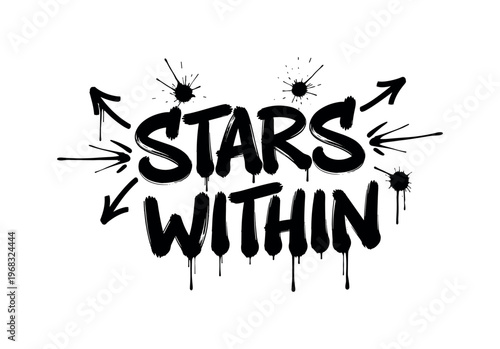 Stars Within. lettering and all elements in black. Vector style. AWhite background. Pure white background. Perfect isolation and visual consistency. Dynamic
