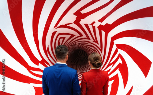 Business people against astriped tunnel